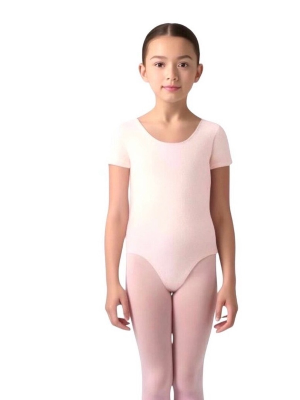 Capezio Childs L Pink Leotard Short Sleeve Scoop Neck Dance Ballet